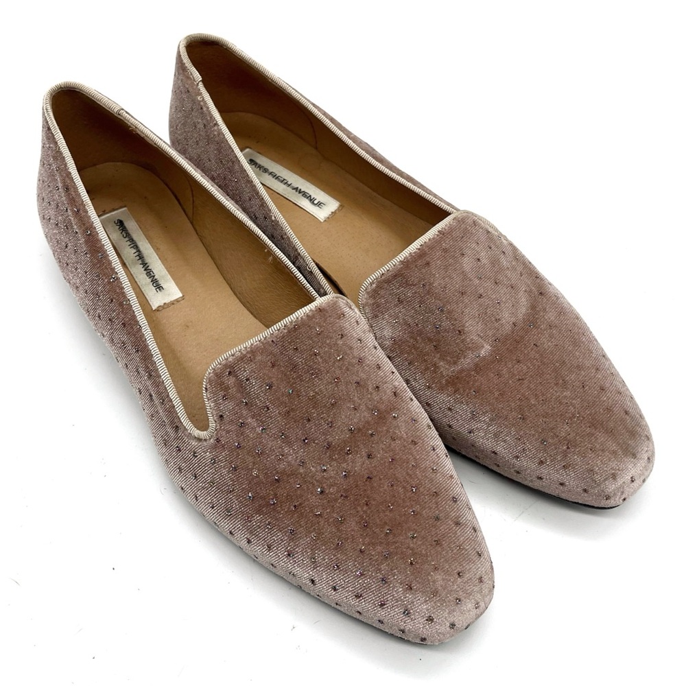 Saks 5th Avenue Nisco Blush Loafers Size 7.5 Glitter Velvet